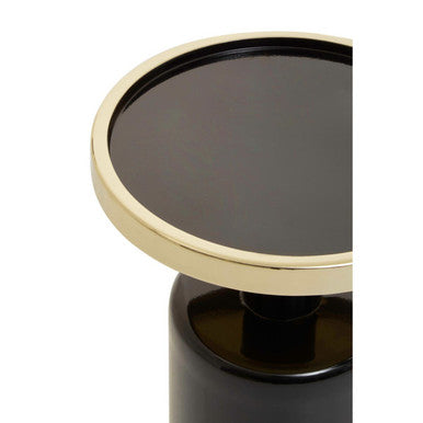 Gold and Black Art Deco Pillar Metal Side Table with Base