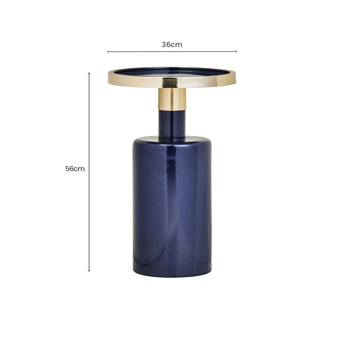 Gold and Navy Art Deco Pillar Metal Side Table with Base