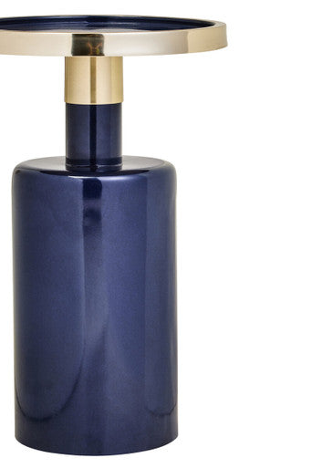 Gold and Navy Art Deco Pillar Metal Side Table with Base