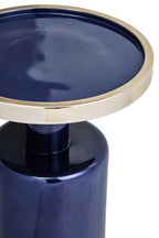 Gold and Navy Art Deco Pillar Metal Side Table with Base