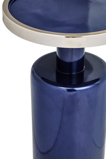 Gold and Navy Art Deco Pillar Metal Side Table with Base