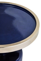 Gold and Navy Art Deco Pillar Metal Side Table with Base