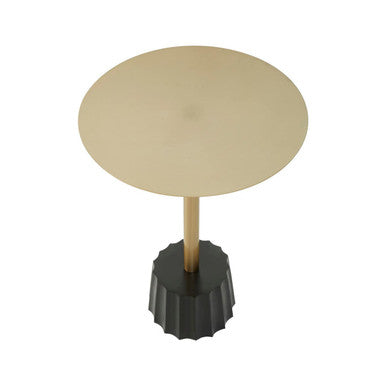 Round Gold Iron Side Table with Black Fluted Base
