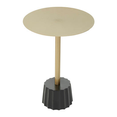Round Gold Iron Side Table with Black Fluted Base