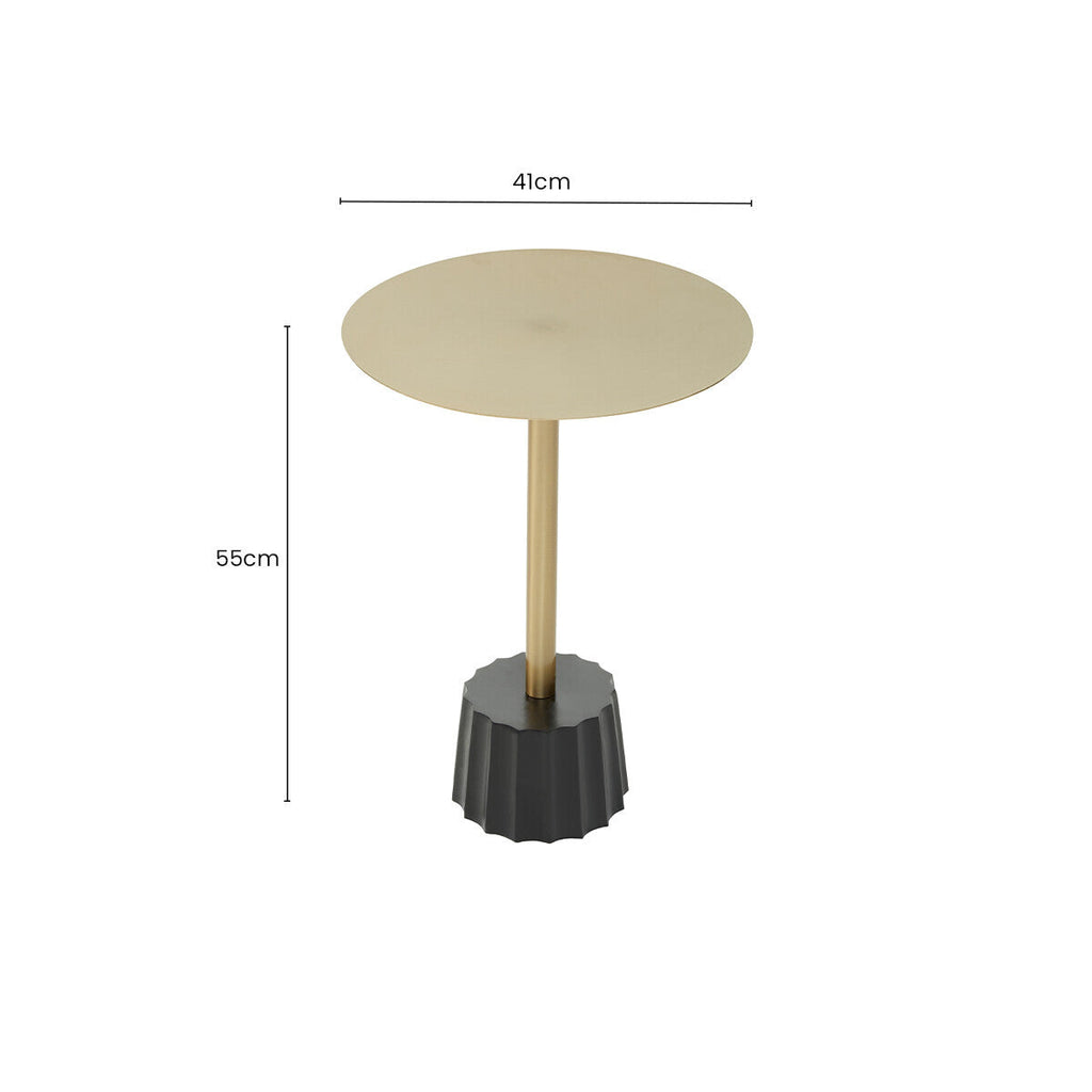 Round Gold Iron Side Table with Black Fluted Base