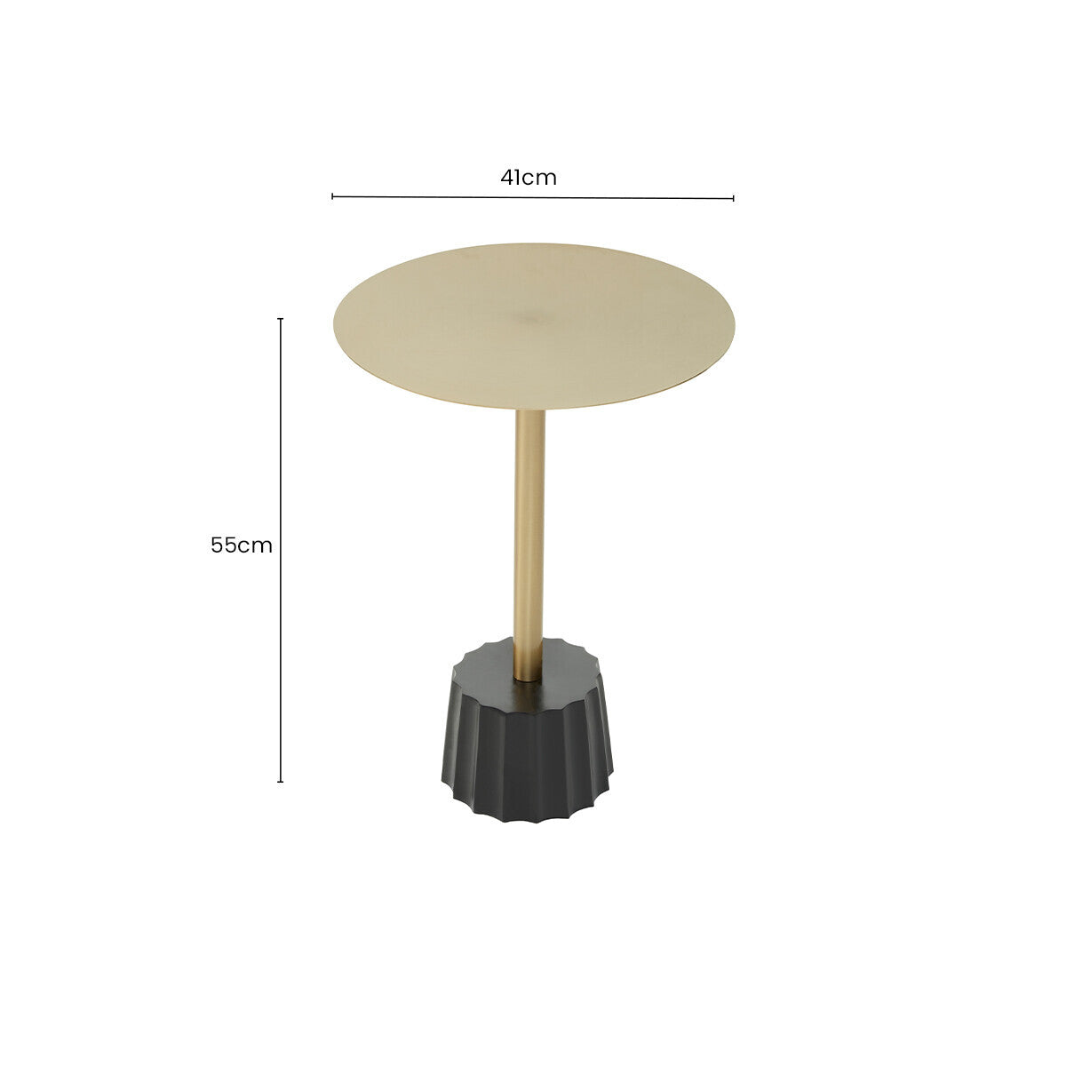Round Gold Iron Side Table with Black Fluted Base