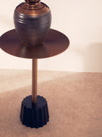Round Gold Iron Side Table with Black Fluted Base