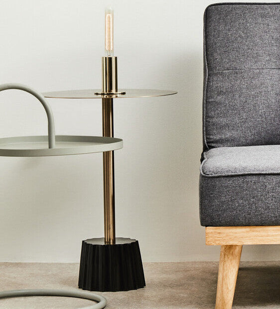Round Gold Iron Side Table with Black Fluted Base