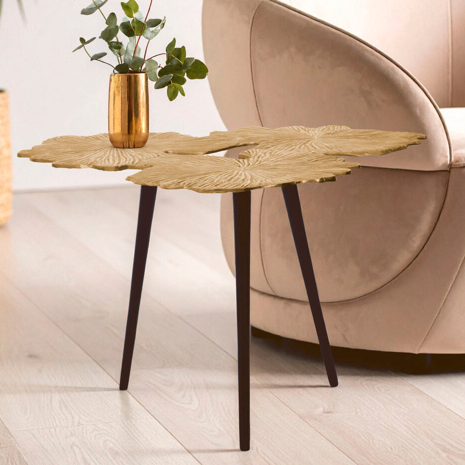 Gold Finish Gingko Large Side Table