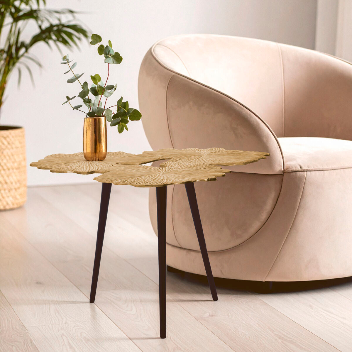 Gold Finish Gingko Large Side Table
