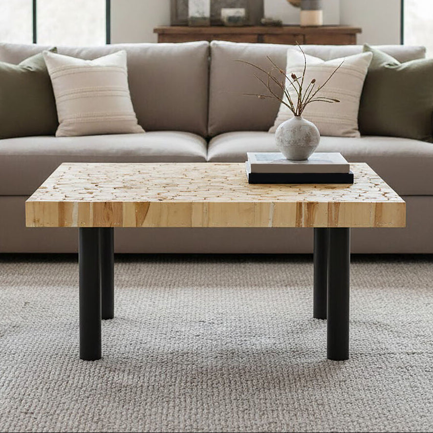 Teak Wood Mosaic Square Coffee Table