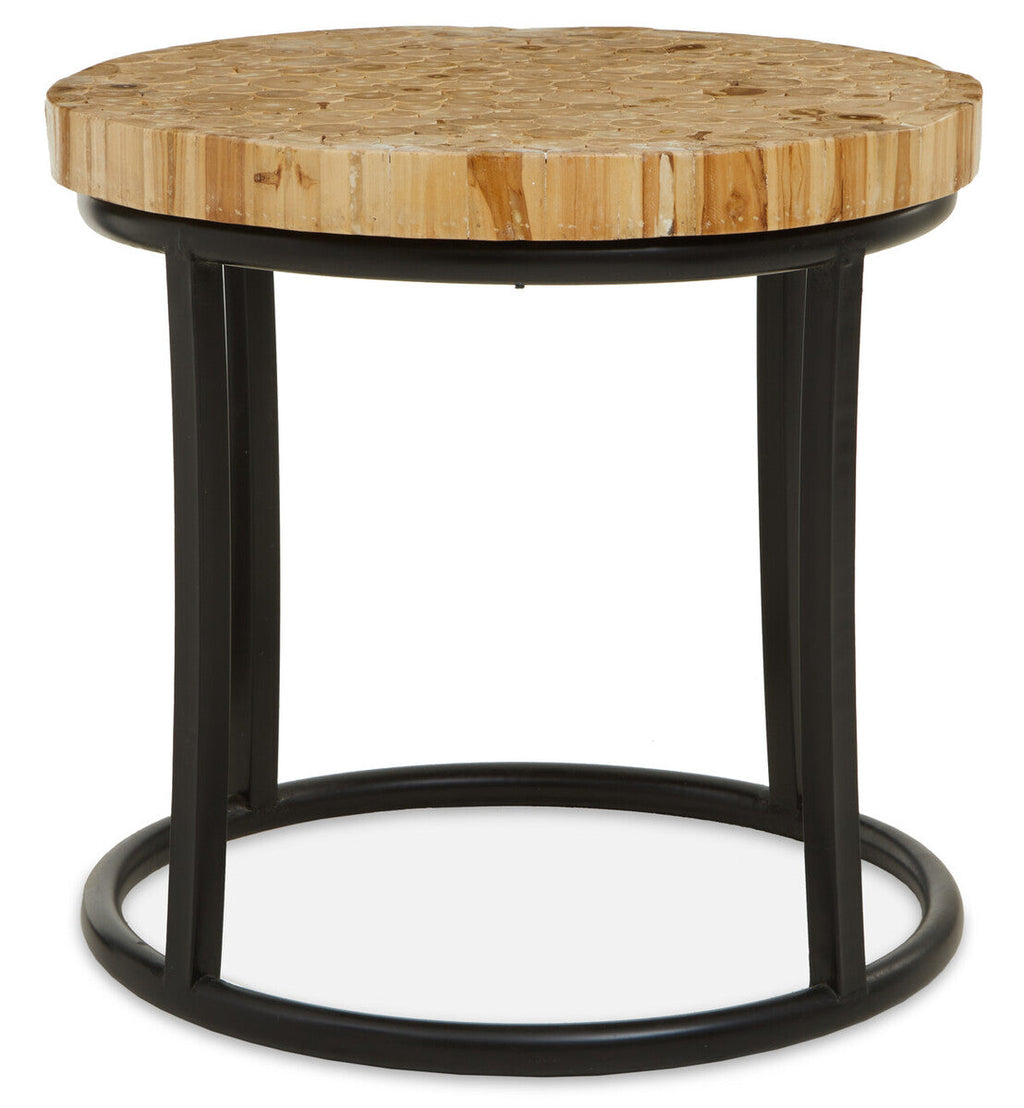 Teak Wood Mosaic Round Coffee Table