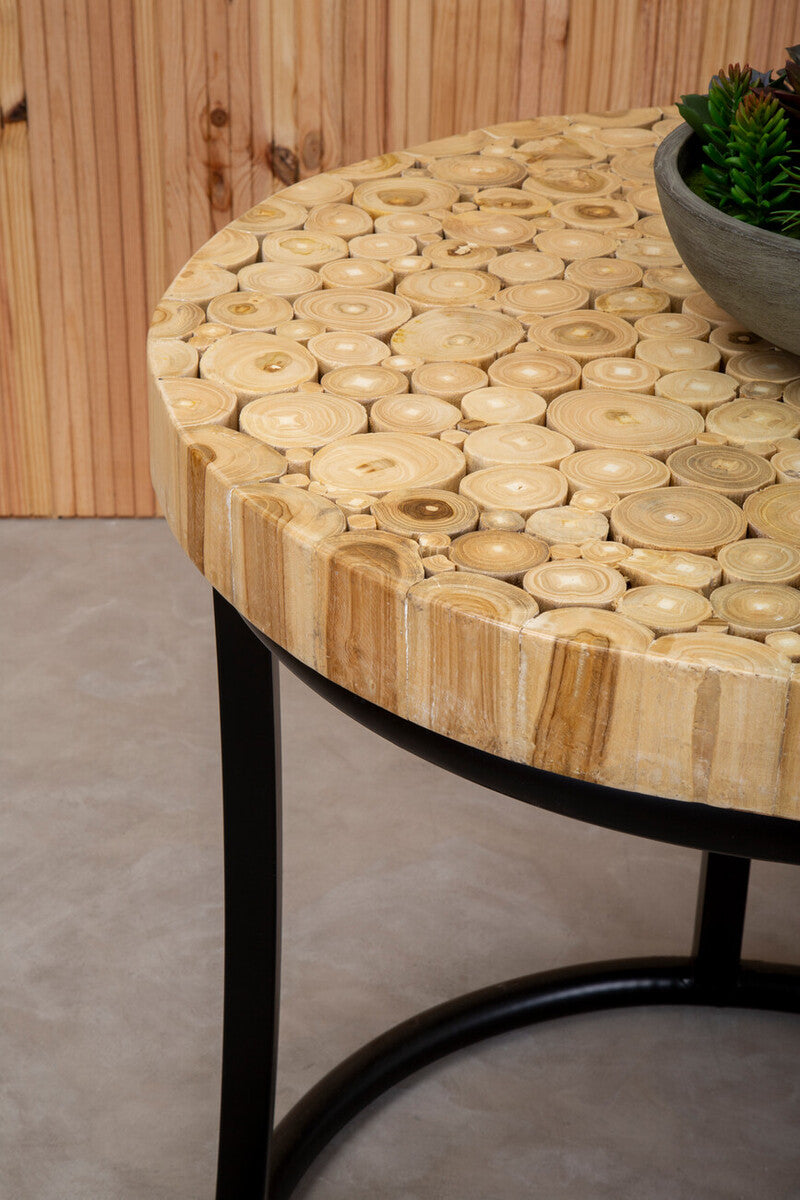 Teak Wood Mosaic Round Coffee Table