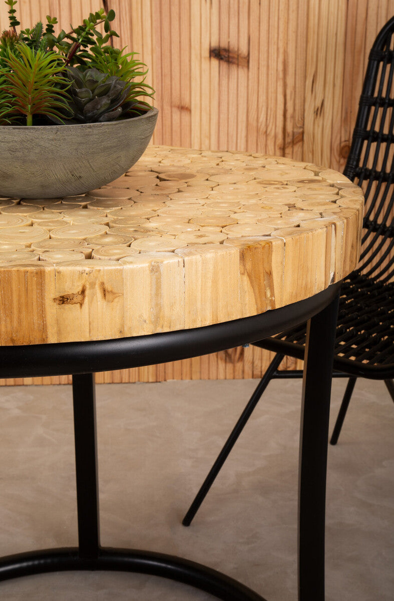 Teak Wood Mosaic Round Coffee Table