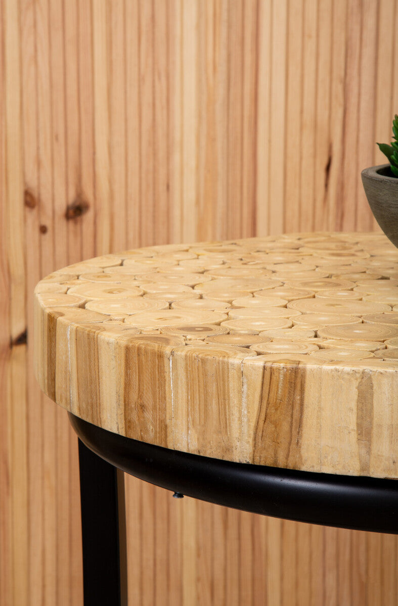 Teak Wood Mosaic Round Coffee Table