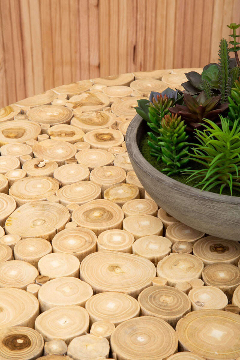 Teak Wood Mosaic Round Coffee Table