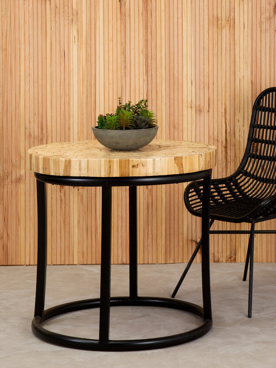 Teak Wood Mosaic Round Coffee Table