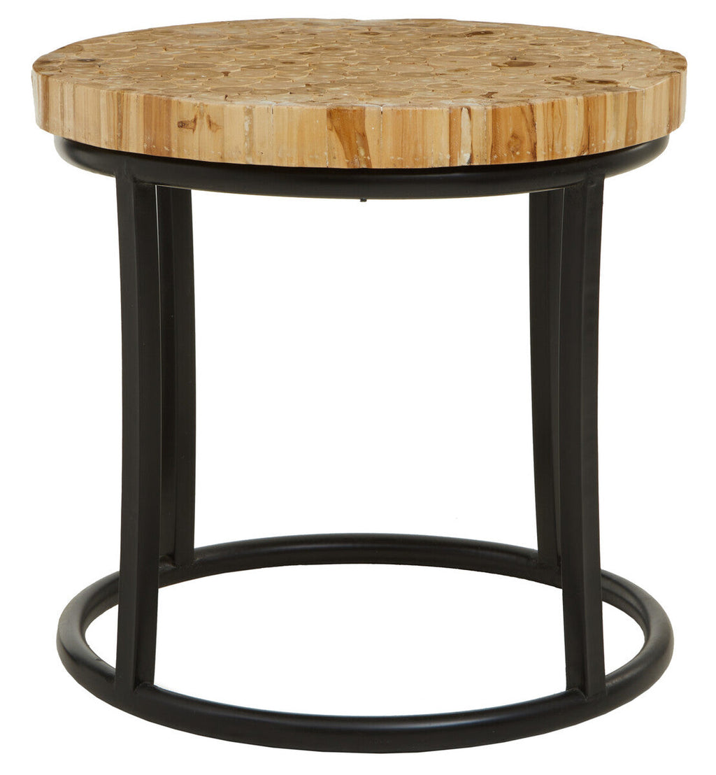 Teak Wood Mosaic Round Coffee Table