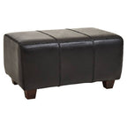 Black Leather and Teak Wood Bench