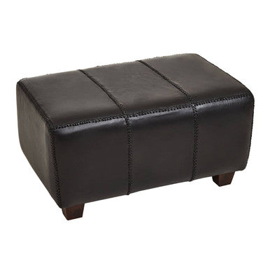 Black Leather and Teak Wood Bench