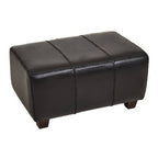 Black Leather and Teak Wood Bench