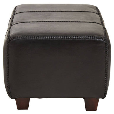 Black Leather and Teak Wood Bench