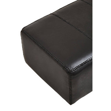 Black Leather and Teak Wood Bench
