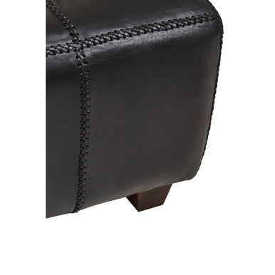 Black Leather and Teak Wood Bench