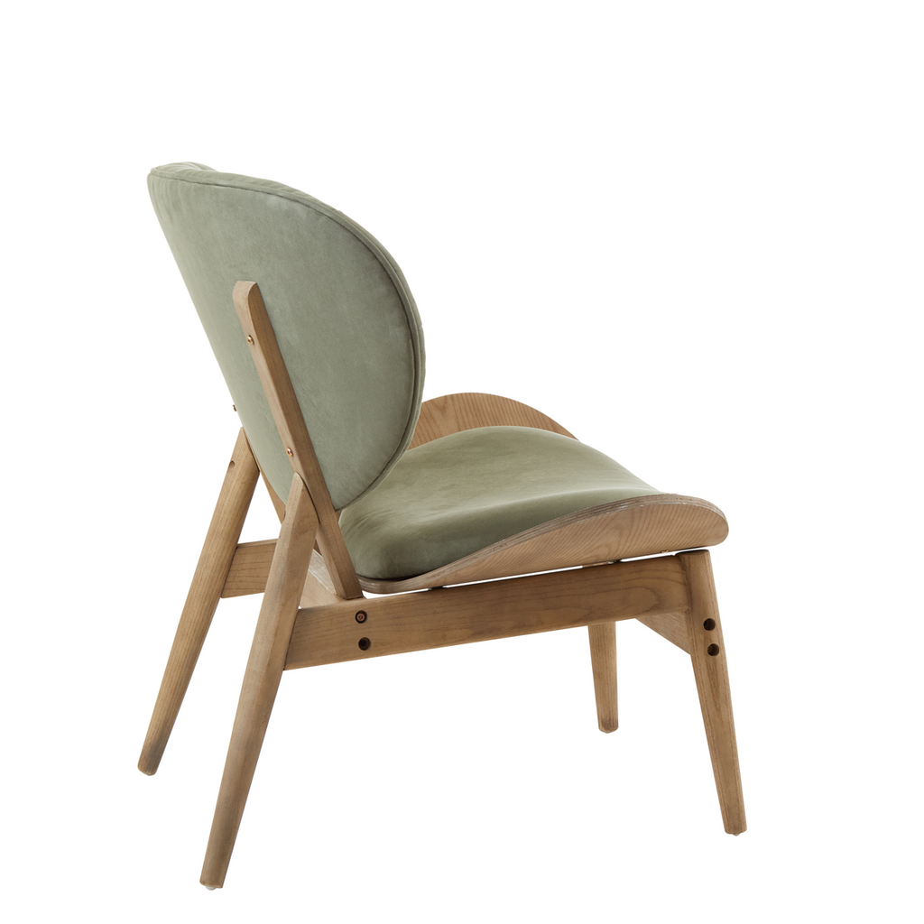 Green Velvet Chair with Grey Elm Wood Frame