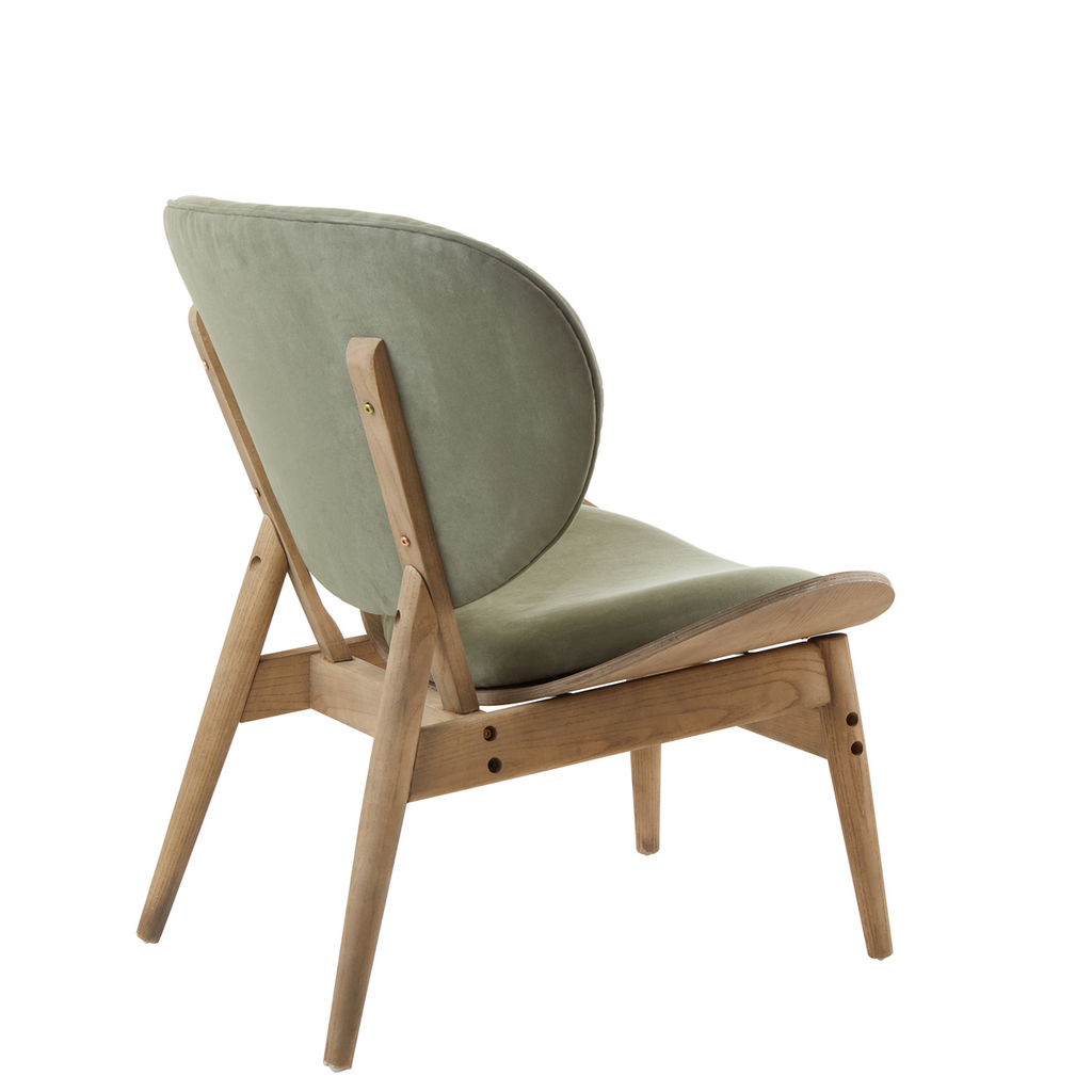 Green Velvet Chair with Grey Elm Wood Frame