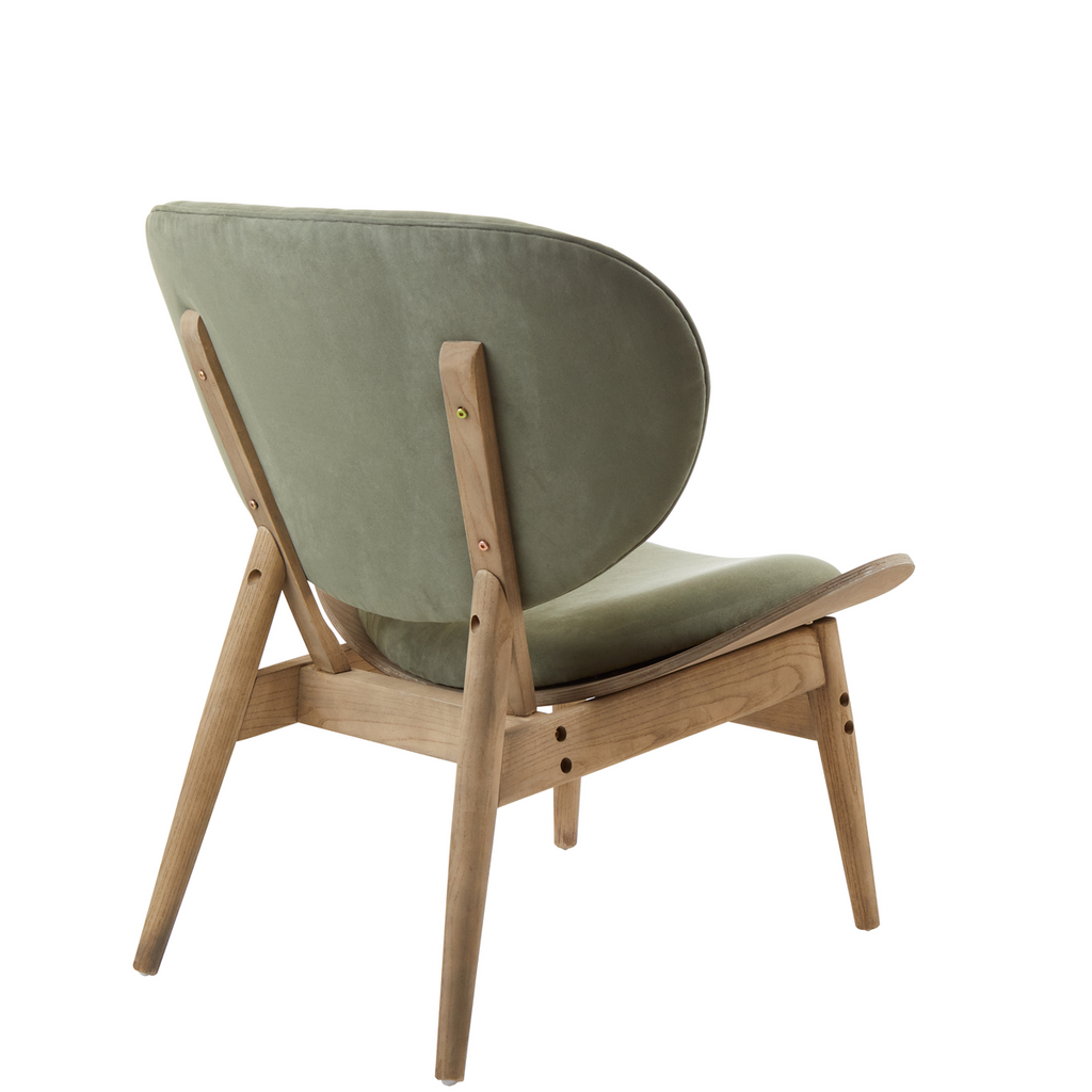 Green Velvet Chair with Grey Elm Wood Frame