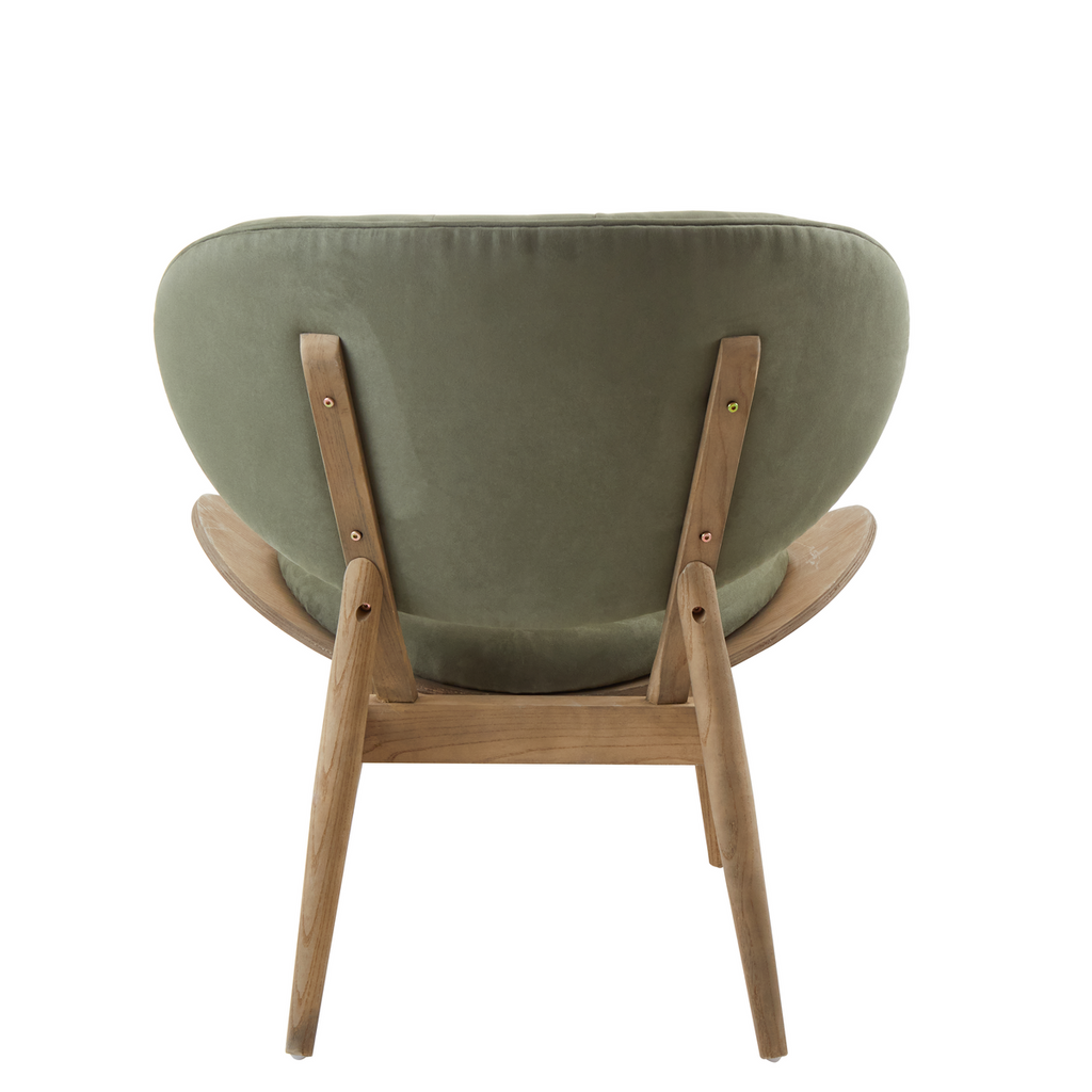 Green Velvet Chair with Grey Elm Wood Frame