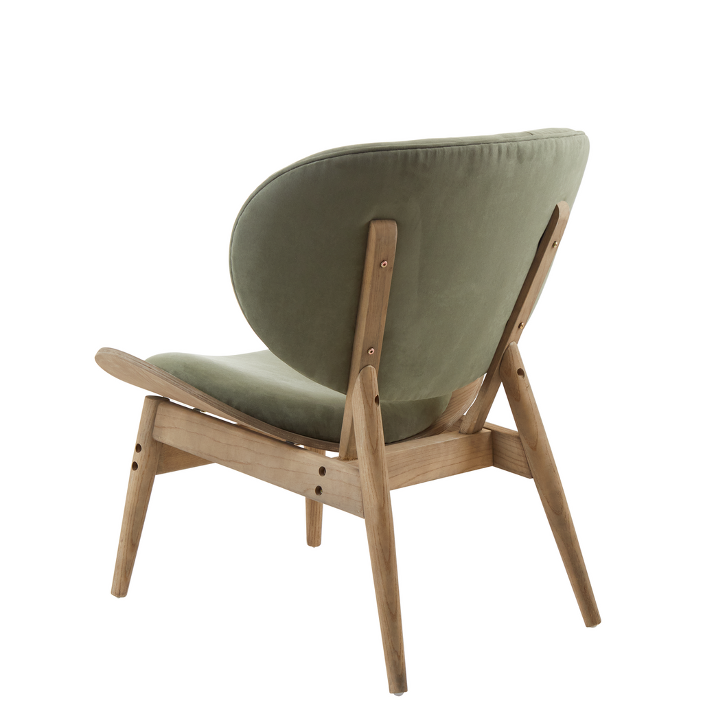 Green Velvet Chair with Grey Elm Wood Frame
