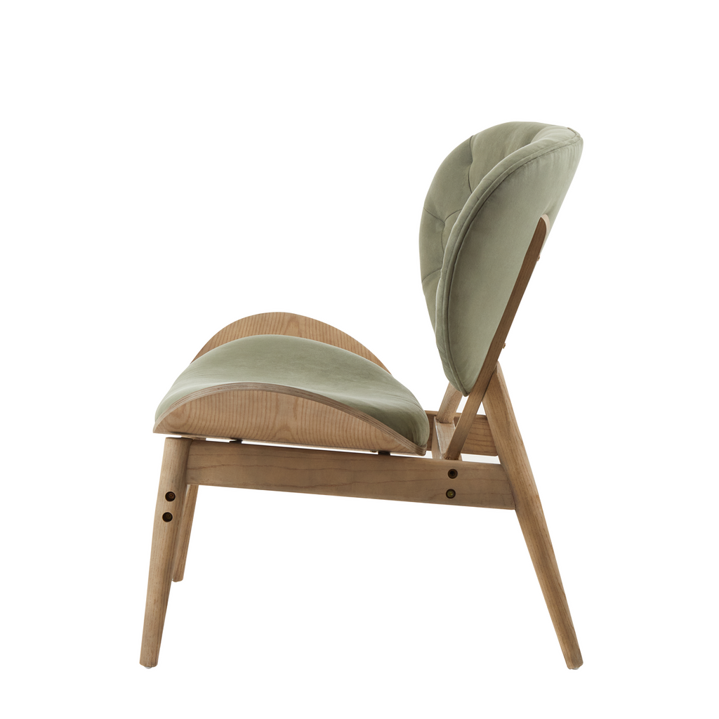 Green Velvet Chair with Grey Elm Wood Frame