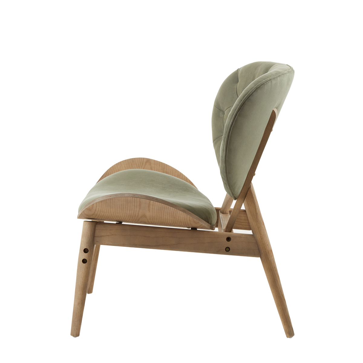 Green Velvet Chair with Grey Elm Wood Frame