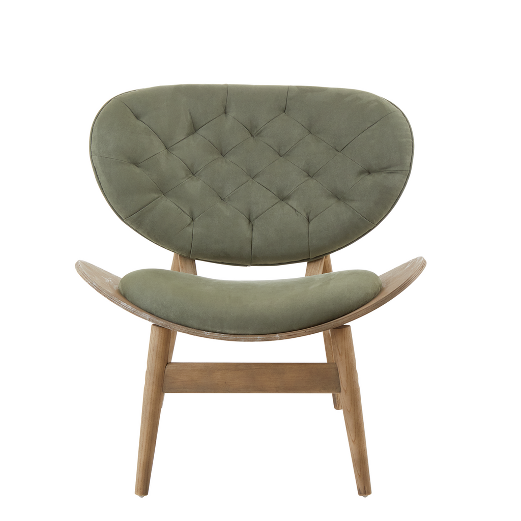 Green Velvet Chair with Grey Elm Wood Frame
