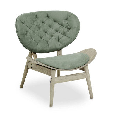 Green Velvet Chair with Grey Elm Wood Frame