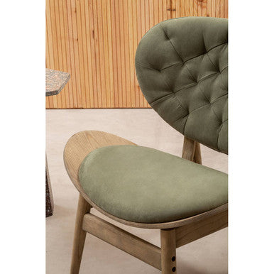 Green Velvet Chair with Grey Elm Wood Frame