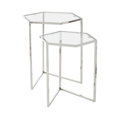 Silver Finish Set of 2 Hexagonal Nesting Tables