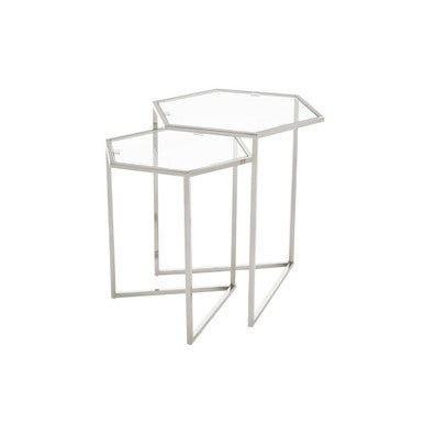 Silver Finish Set of 2 Hexagonal Nesting Tables