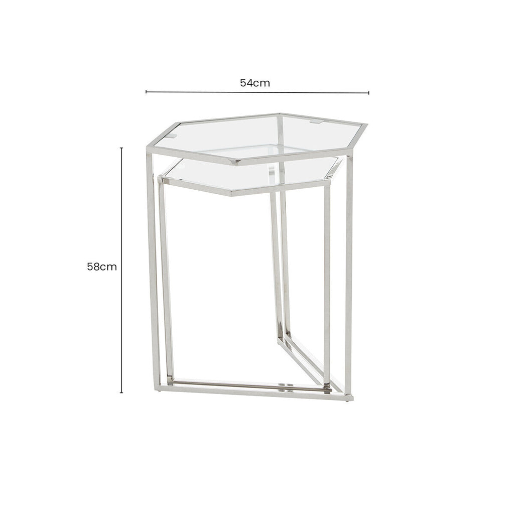 Silver Finish Set of 2 Hexagonal Nesting Tables