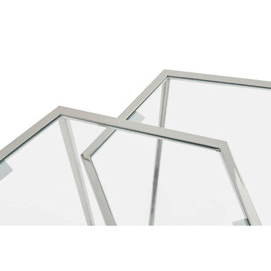 Silver Finish Set of 2 Hexagonal Nesting Tables