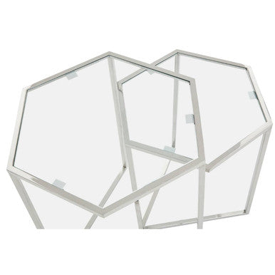 Silver Finish Set of 2 Hexagonal Nesting Tables