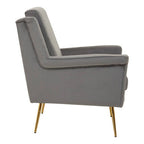 Grey Velvet Armchair with Gold Finish Metal Legs