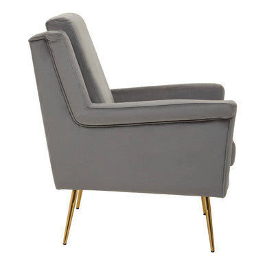 Grey Velvet Armchair with Gold Finish Metal Legs