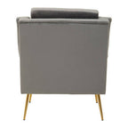 Grey Velvet Armchair with Gold Finish Metal Legs