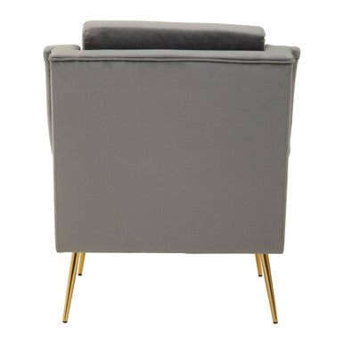 Grey Velvet Armchair with Gold Finish Metal Legs