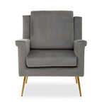 Grey Velvet Armchair with Gold Finish Metal Legs