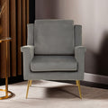 Grey Velvet Armchair with Gold Finish Metal Legs