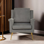 Grey Velvet Armchair with Gold Finish Metal Legs